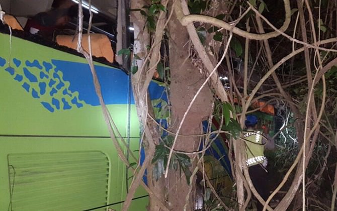tragis-bus-serempetan-dengan-truk-nyungsep-ke-hutan-satu-tewas