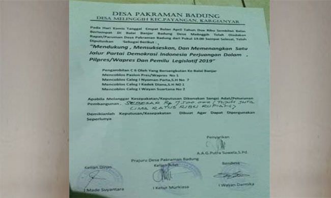 tak-coblos-caleg-satu-jalur-warga-gianyar-diancam-denda-rp-75-juta