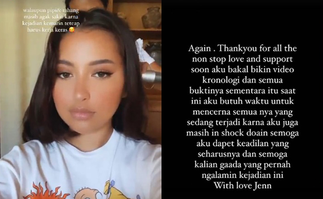Jennifer Coppen melalui Instastory mengungkapkan kasus penganiayaan yang menimpanya di Shishi Bar, Bali, Kamis pagi (12/5). (Instagram @jennifercoppenreal20).