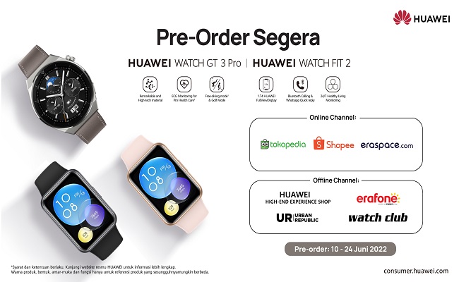 ANDALAN: HUAWEI WATCH FIT 2 dan GT 3 PRO siap berikan opsi smartwatch mewah untuk menemani aktivitas harian dengan berbagai keunggulan yang multifungsi dan penuh gaya bagi konsumen di Indonesia.  (ist)