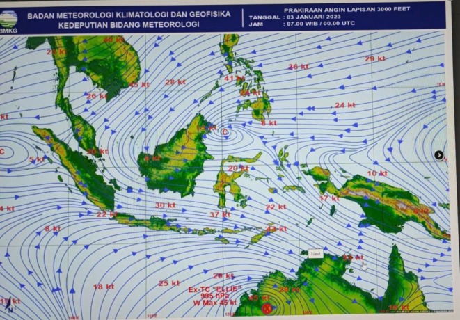 REKA CUACA: Analisis reka cuaca dari rekaman satelit cuaca yang dirilis BBMKG Wilayah III Denpasar pada 3 Januari 2023