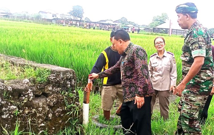 PERJELAS TAPAL BATAS TANAH : Sejumlah patok tapal batas tanah dipasang. (foto: Adrian Suwanto/Radar Bali)