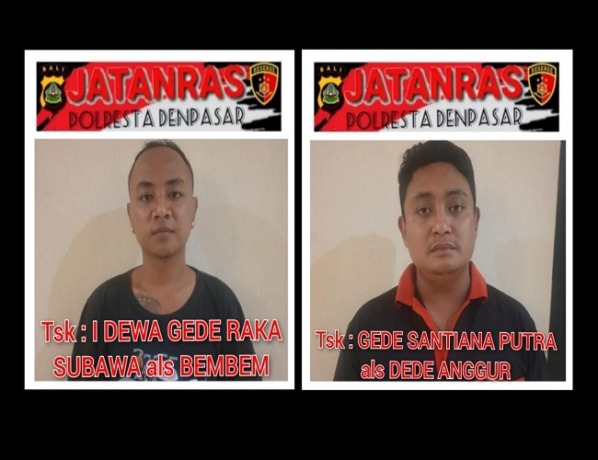 Kedua tersangka saat diamankan di Mapolresta Denpasar. (ist)