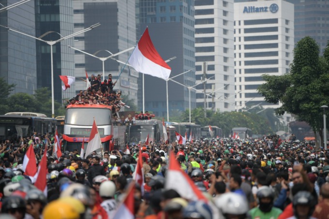 Pawai atlet seusai Sea Games 2023 yang diadakan di Kamboja. (Foto Kemenpora)