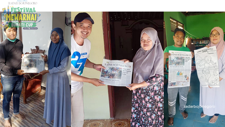 PENGIRIMAN CEPAT: Tim distribusi koran Radar Bojonegoro ke IGTK setiap kecamatan berjalan cepat. Festival Mewarnai Bupati Cup ini dengan media koran. (TIM MEWARNAI/RDR.BJN)