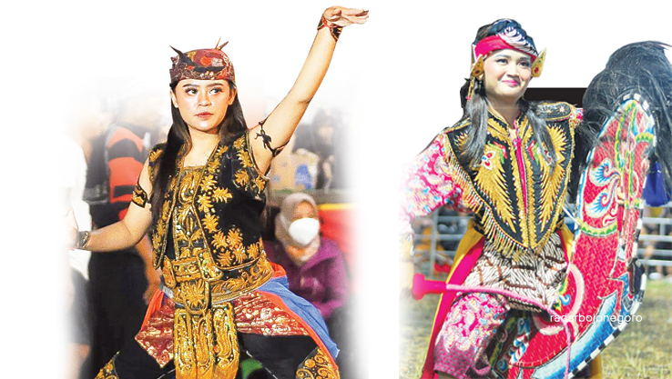 BUDAYA: Seni jaranan khas Bojonegoro ini masih eksis. Musim hajatan ini mereka dapat berkah tanggapan. (DHANI WAHYU ALFIANSYAH/RDR.BJN)