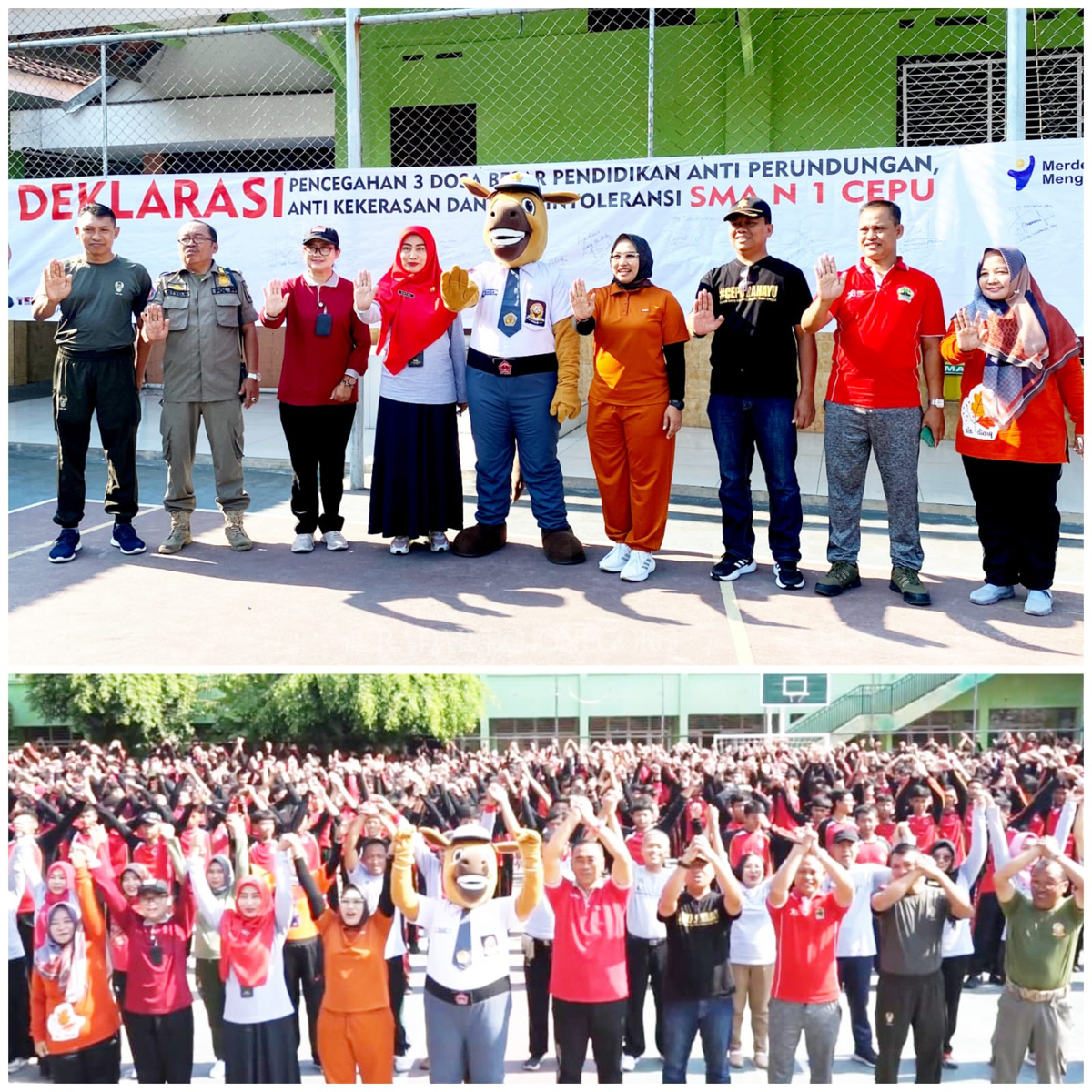 LUAR BIASA: Deklarasi anti kekerasan di SMAN 1 Cepu, Blora berlangsung sukses dan meriah 13 Oktober lalu. Deklarasi diisi dengan berbagai rangkaian kegiatan kampanye anti kekerasan di sekolah.