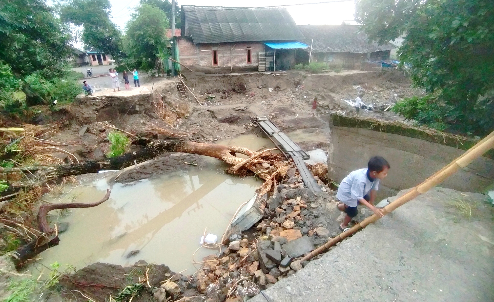 Jalan poros desa Tebon, Kecamatan Padangan, Kabupaten Bojonegoro terputus.