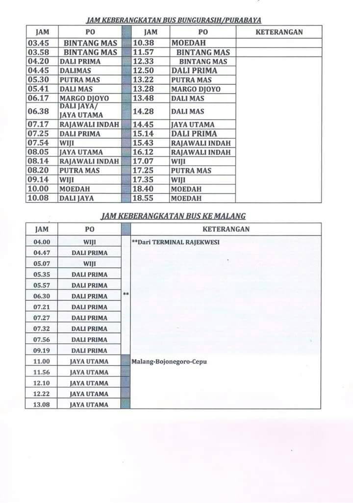 Jadwal pemberangkatan bus bojonegoro - bungurasih! Cek bagi yang ingin mudik lebaran.