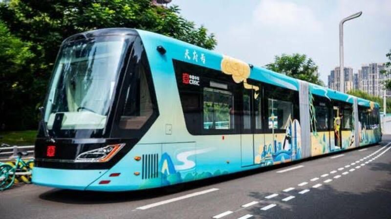 Tampilan kereta tanpa rel yang akan beroperasi di Ibu Kota Nusantara (IKN)