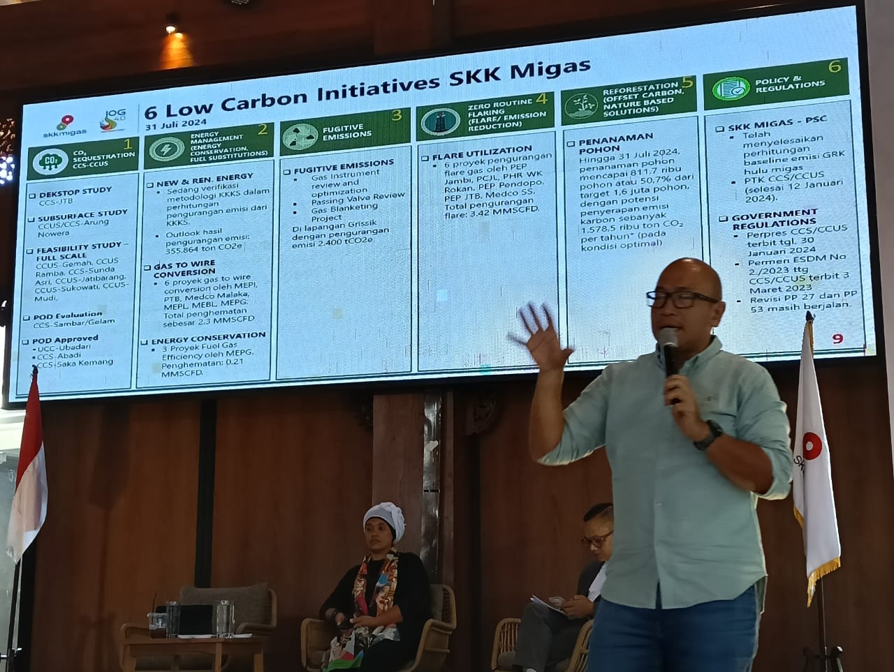 PRESENTASI: Hudi Dananjoyo Suryodipuro, Divisi Program dan Komunikasi SKK Migas sedang presentasi  dalam Lokakarya Media Periode II Tahun 2024, SKK Migas dan KKKS Jabanusa, di Jogjakarta Kamis (5/9).