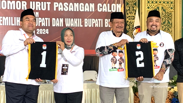 SIAP KAMPANYE: Paslon Asri mendapat nomor urut satu dan paslon Abdi memperoleh nomor urut dua pada Pilkada Blora 2024. Kedua paslon sudah siap berkampanye. (RAHUL OSCARRA DUTA/RADAR BOJONEGORO)  &nbsp;