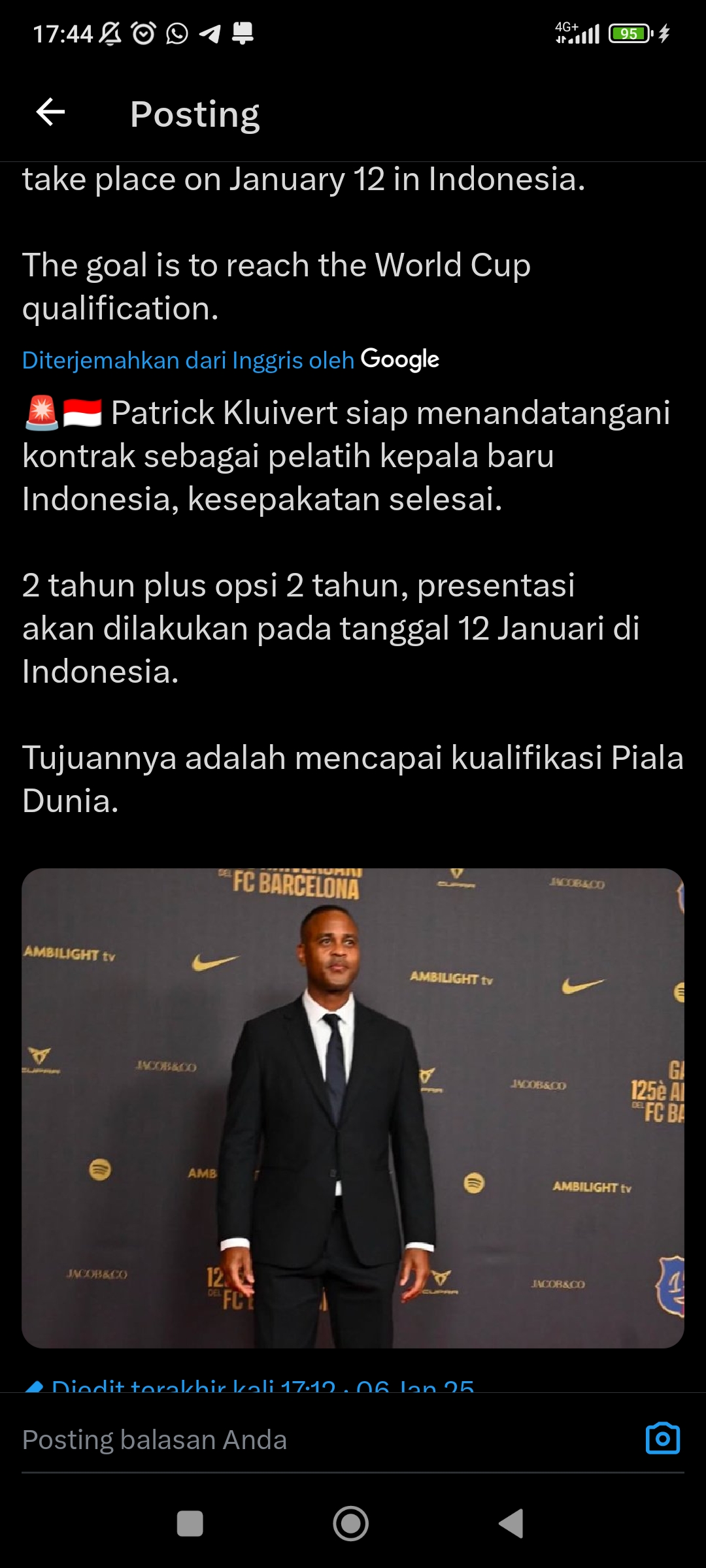 Tangkapan layar twit Fabrizio Romano.