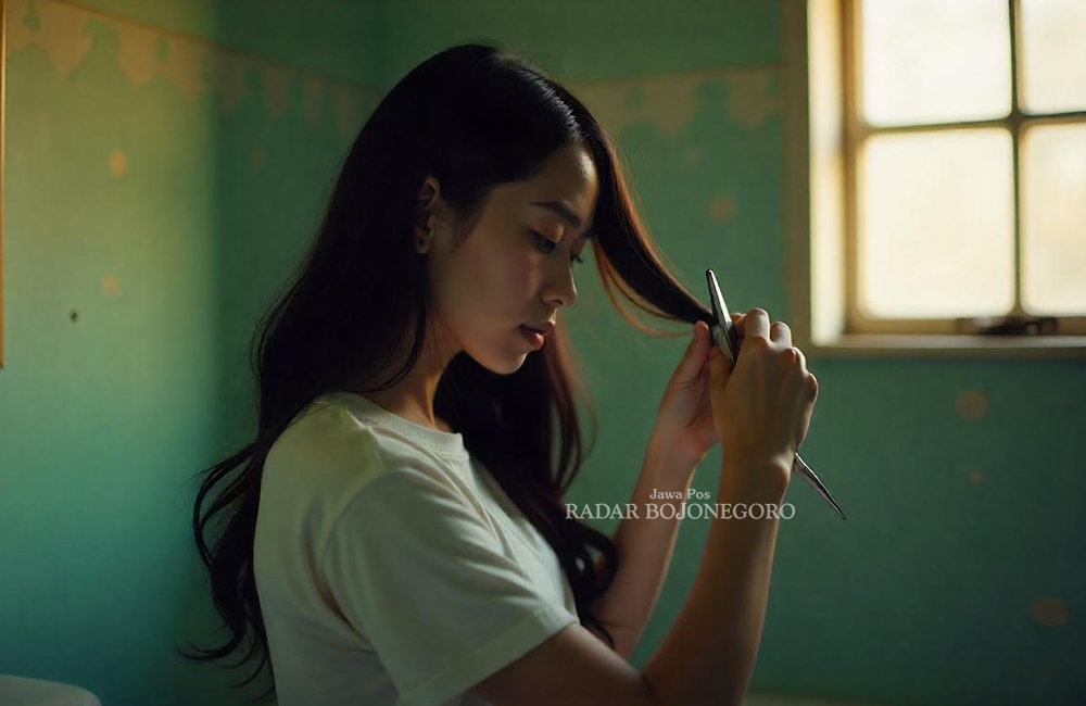 Ilustrasi perempuan yang memilih untuk memotong rambut setelah mengalami tekanan emosional