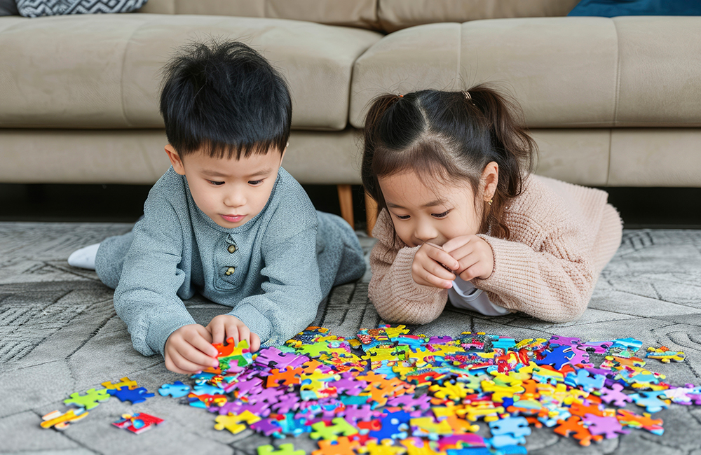 Ilustrasi anak 2 tahun bermain puzzle
