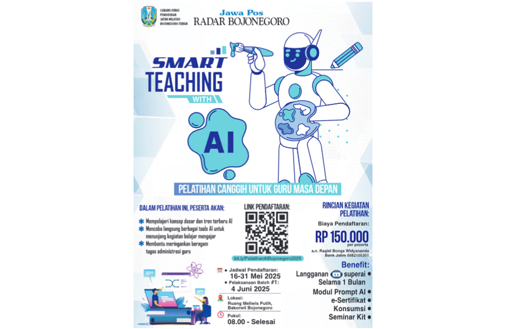 Smart Teaching with AI. Pelatihan canggih untuk guru masa depan sedang dibuka pendaftaran, Cabdindik Tuban-Bojonegoro pun mendukung penuh.