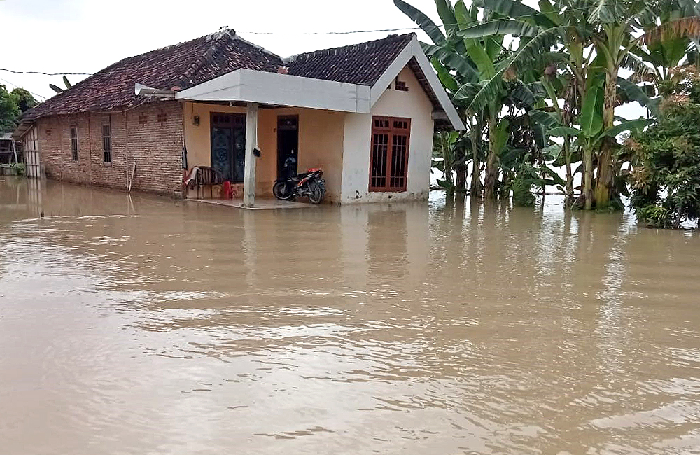 Salah satu rumah di Desa Lebaksari, Kecamatan Baureno yang terendam banjir akibat luapoan Bengawan Solo.