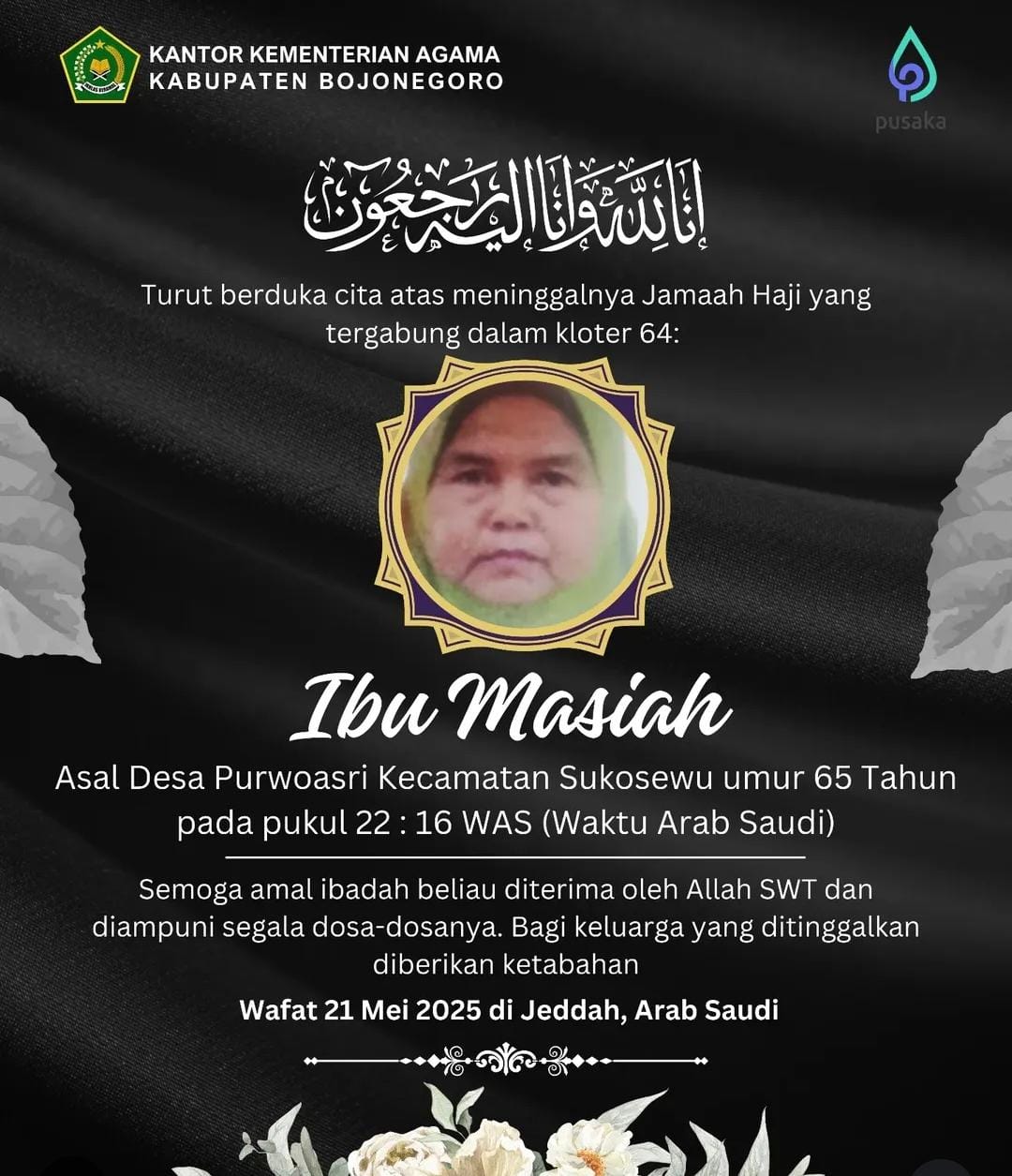 WAFAT: CJH Asal Sukosewu, Bojonegoro meninggal di Jeddah