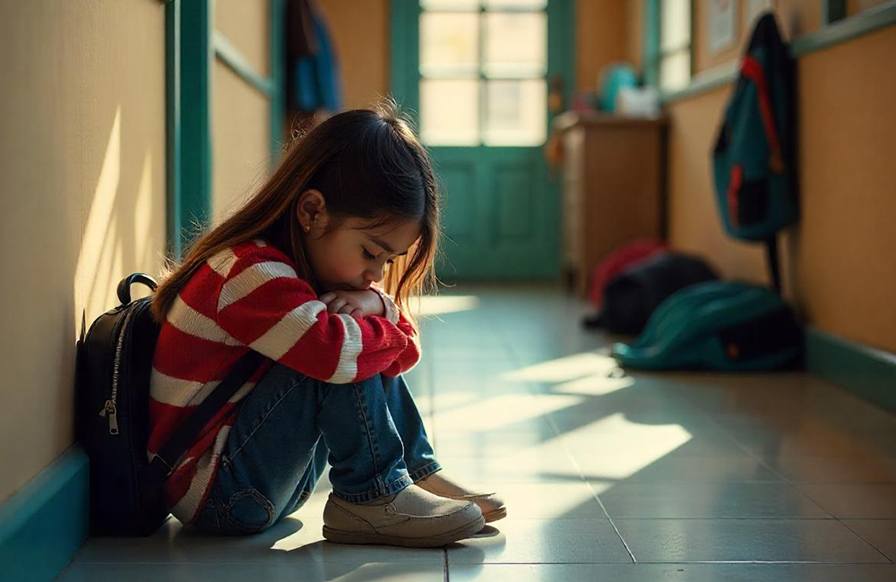 Potret anak yang sedang murung, dan merupakan salah satu tanda si Anak mengalami gangguan mental