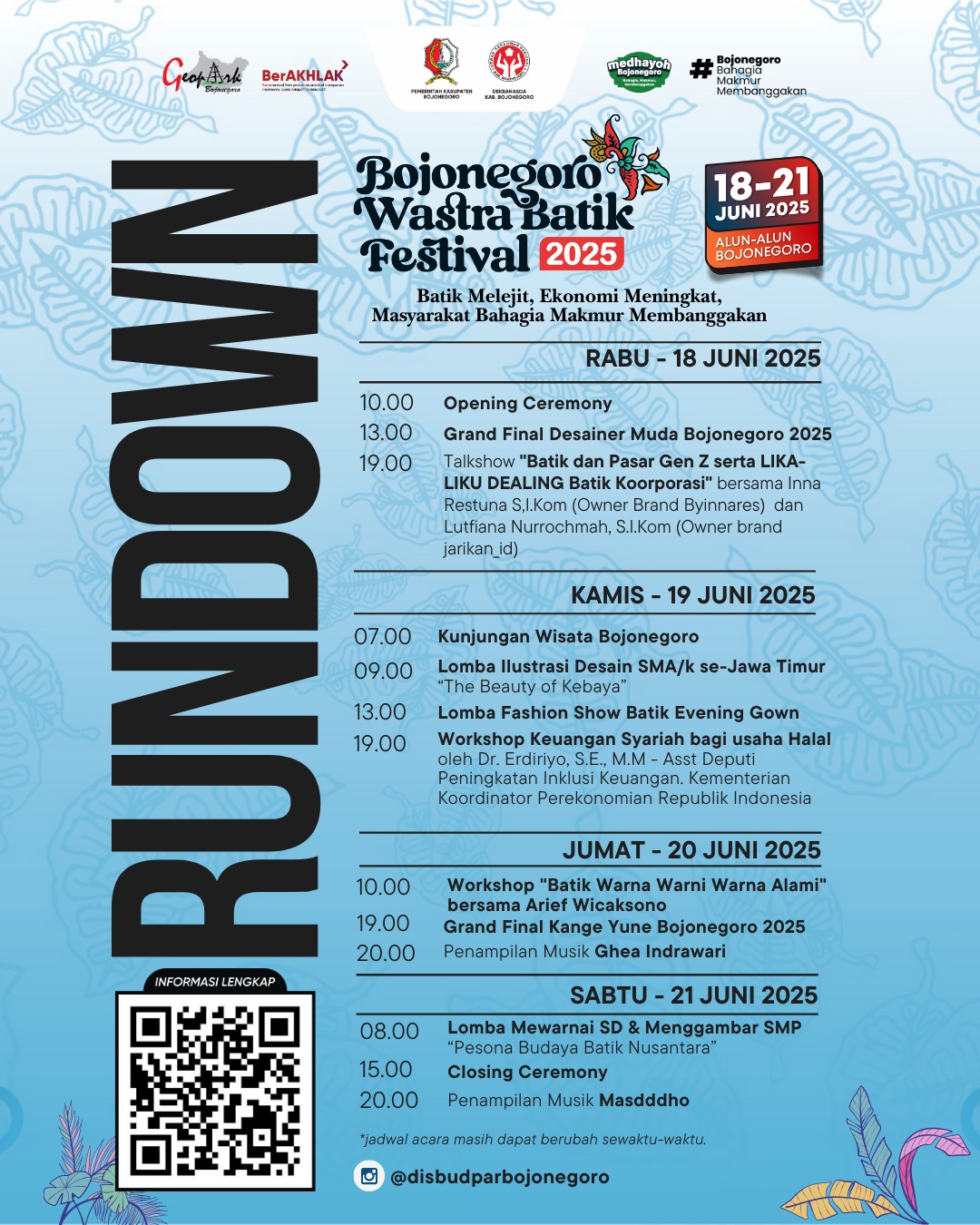 Inilah rundown Bojonegoro Wastra Batik Festival 2025.