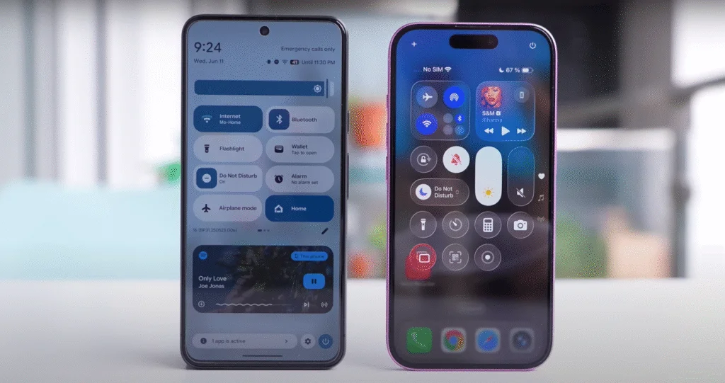 Komparasi Android 16 (Kiri) dan Apple iOS 26 (Kanan). (Dok. Screen Guardian)