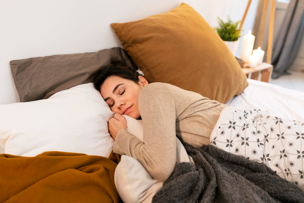 Ilustrasi foto perempuan tidur nyenyak.