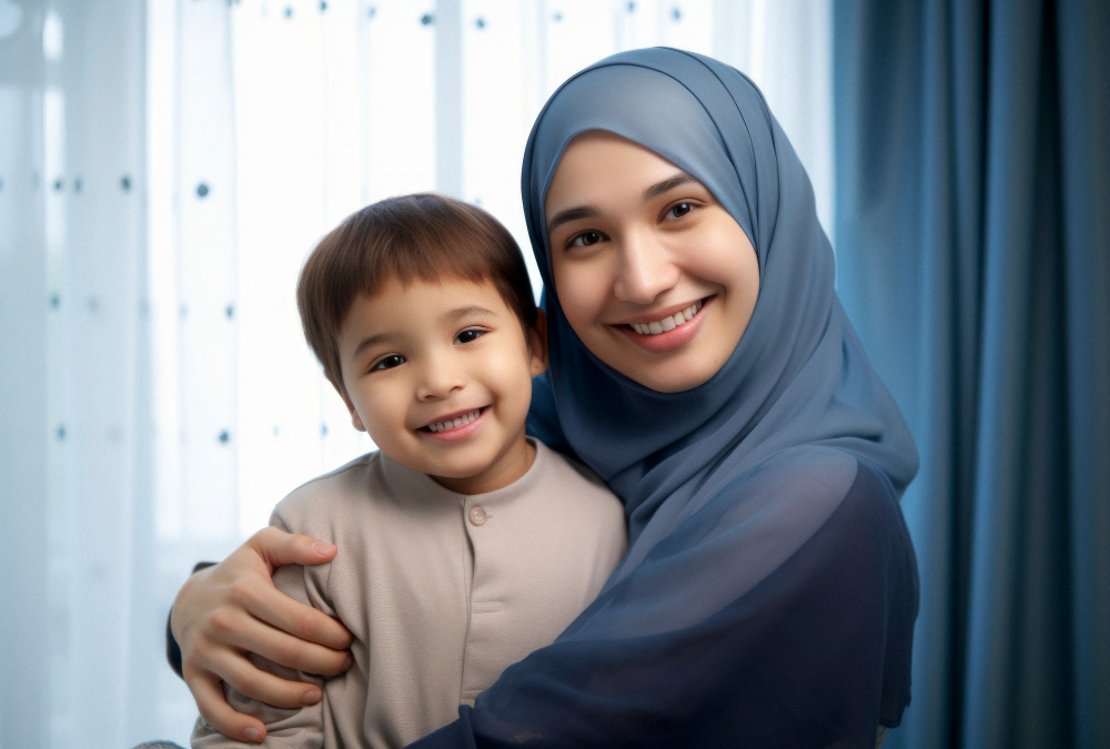 Ilustrasi ibu dan anak laki-laki.