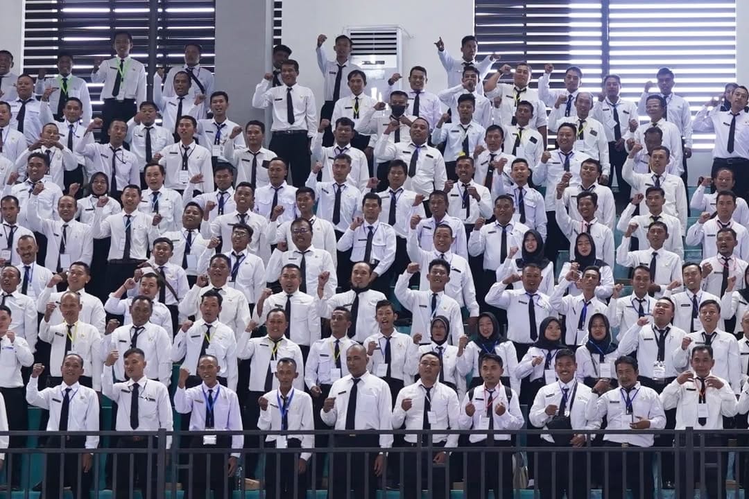 CALON  ASN : Para PPPK saat pembekalan di GOR Utama Bojonegoro.