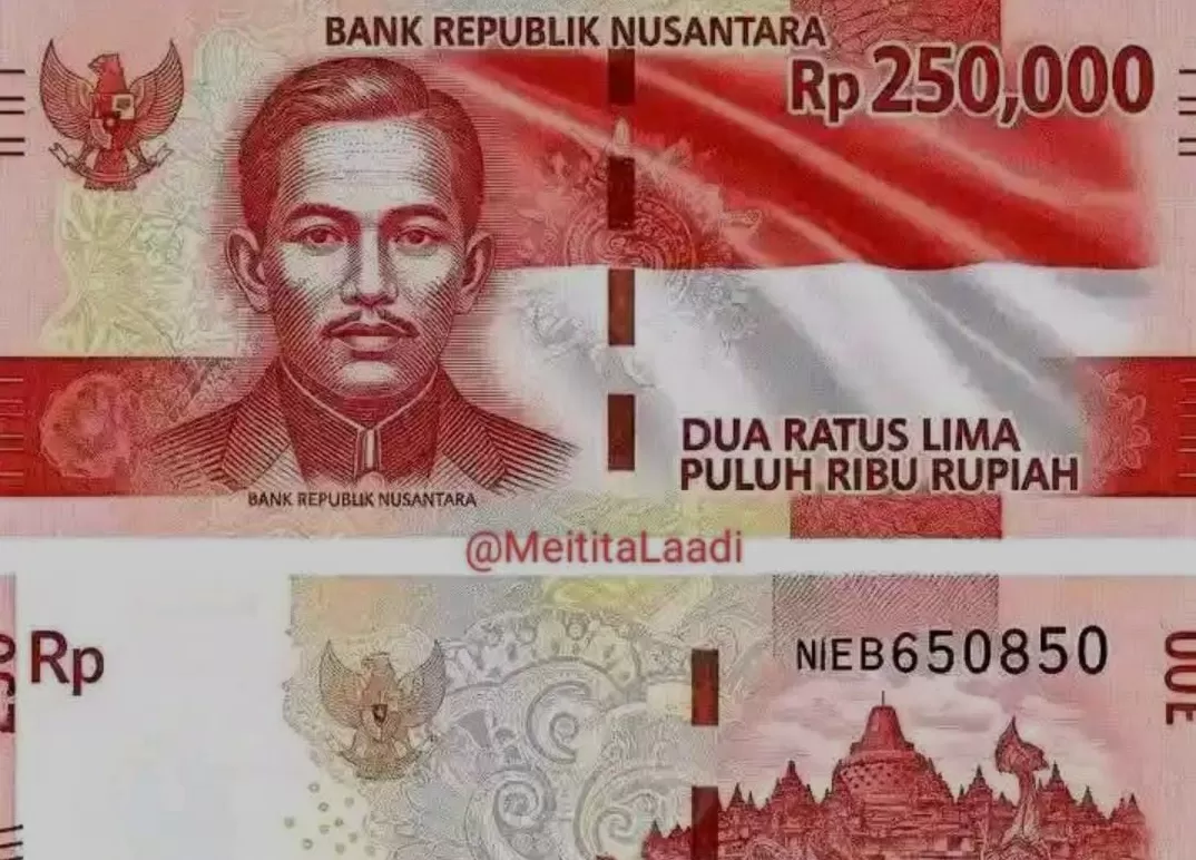 Desain pecahan uang yang diklaim sebagai pecahan uang Rp 250 Ribu. (Tangkapan layar Facebook)