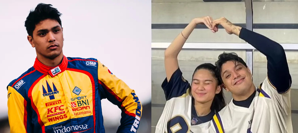 Kiri, Philo Paz Armand ketika membela Trident Motorsport pada GP2 2016 silam. Kanan, Philo dan Azizah Salsha ketika masih bersama sekitar 2022 silam. (Dok. Trident/Istimewa)