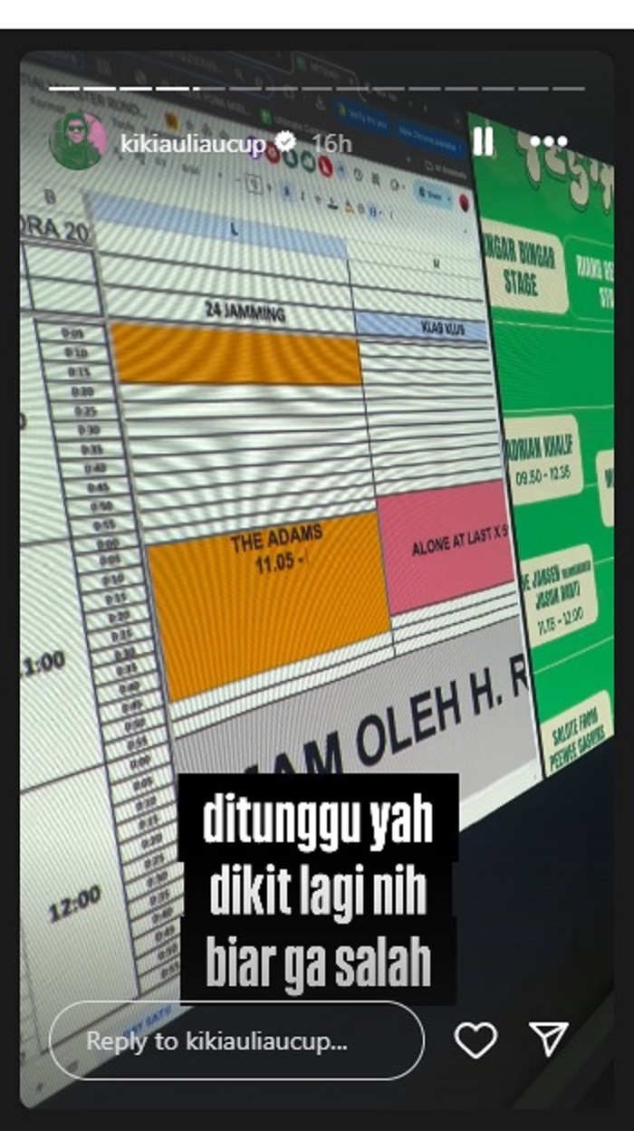 PESTAPORA: Unggahan story Instagram Festival Director Pestapora 2025, Kiki Aulia Ucup.