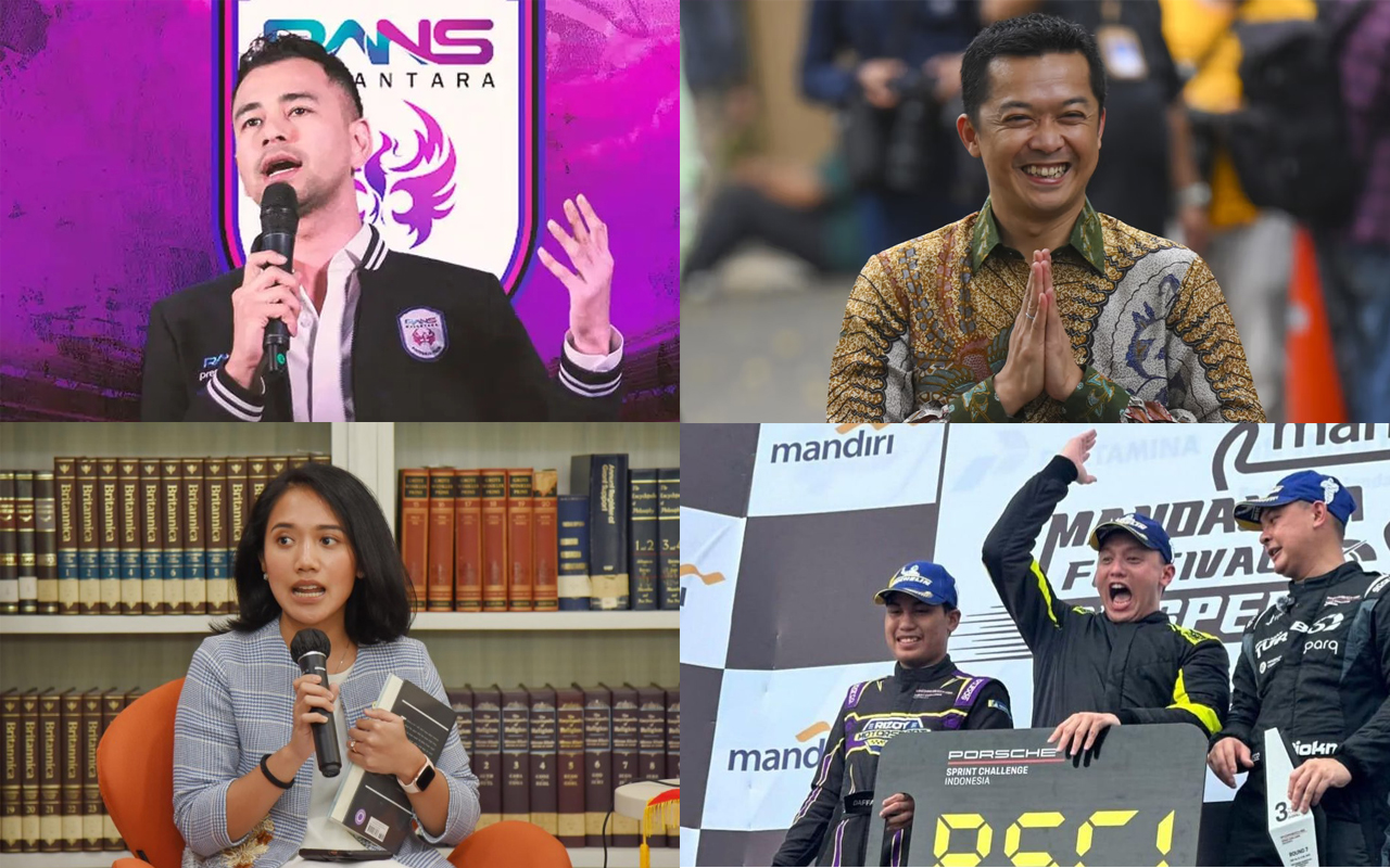 Searah jarum jam (memutar ke kanan): Raffi Ahmad, Taufik Hidayat, Moreno Soeprapto dan Puteri Anetta Komarudin