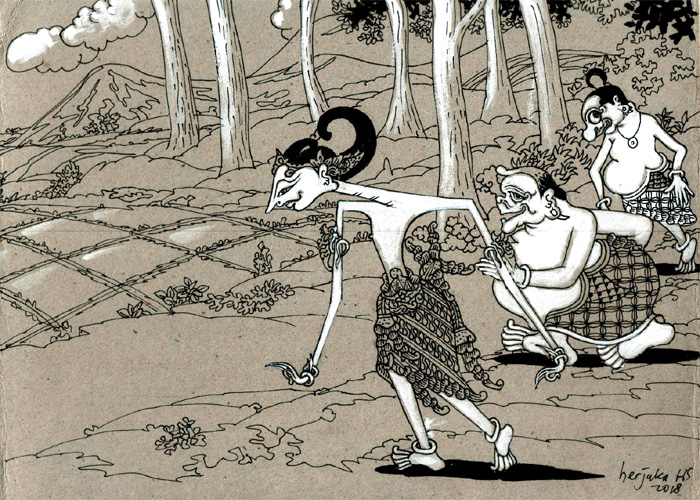 PRANATA MANGSA: Ilustrasi tokoh pewayangan hendak menanam di ladang menggunakan hitungan pranata mangsa.