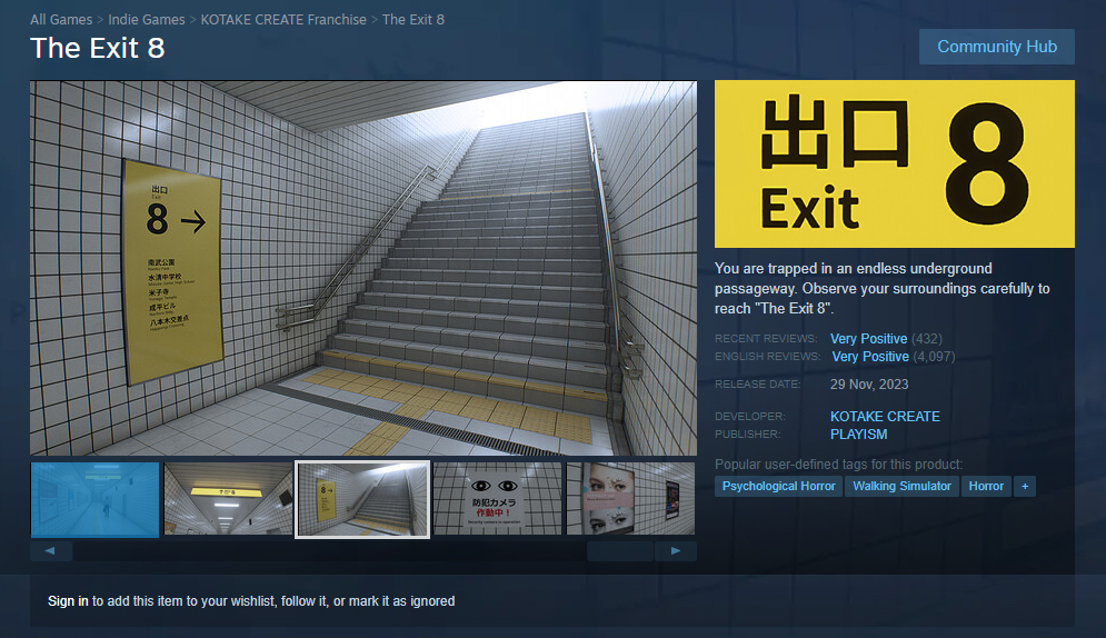 Gim video The Exit 8 yang jadi basis film satu ini. (Dok. Steam)