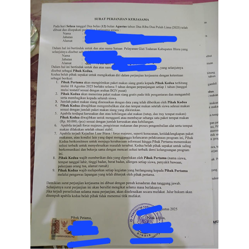 TUAI POLEMIK : Surat dari SPPG Blora pada sekolah di Blora menuai polemik. Sebab, meminta pihak sekolah merahasiakan jika terjadi keracunan.