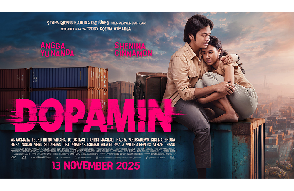 Official poster film Dopamin yang dibintangi Angga Yunanda dan Shenina Cinnamon.