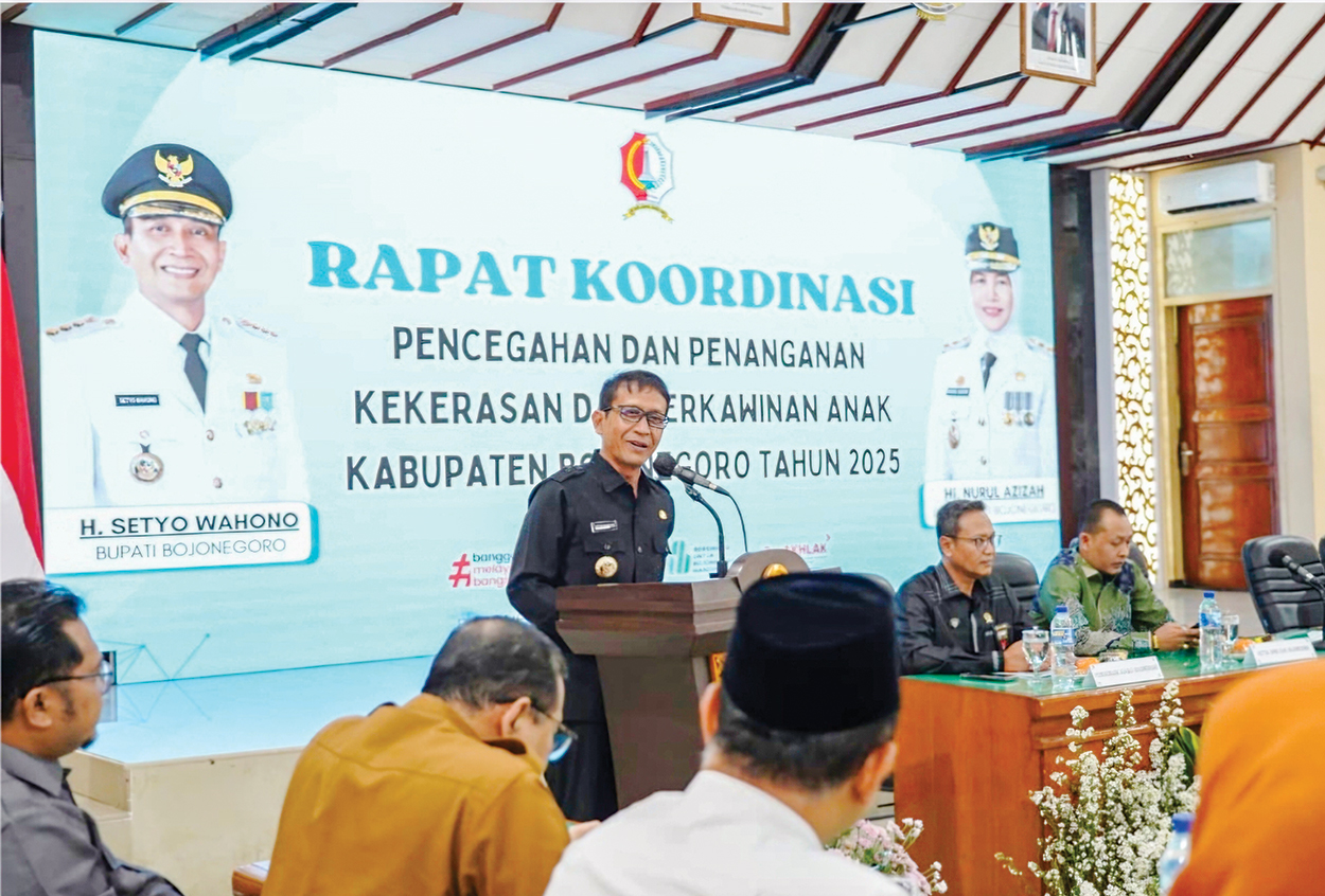 KOORDINASI: Bupati Bojonegoro Setyo Wahono mengajak seluruh lintas sector berkomitmen melindungi masa depan generasi muda.