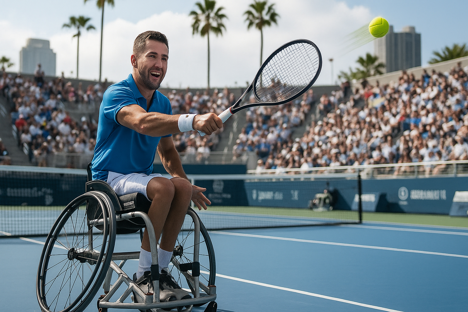 Ilustrasi atlet wheelchair tennis atau tenis kursi roda.
