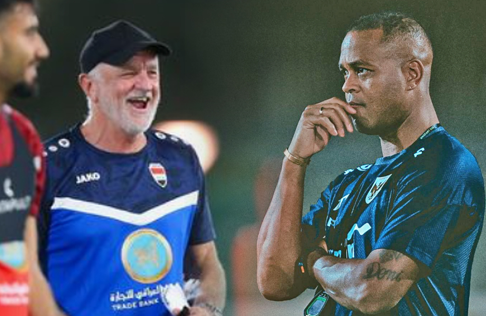 Graham Arnold dan Patrick Kluivert jelang laga Irak vs Indonesia, Minggu (12/10) dini hari WIB.