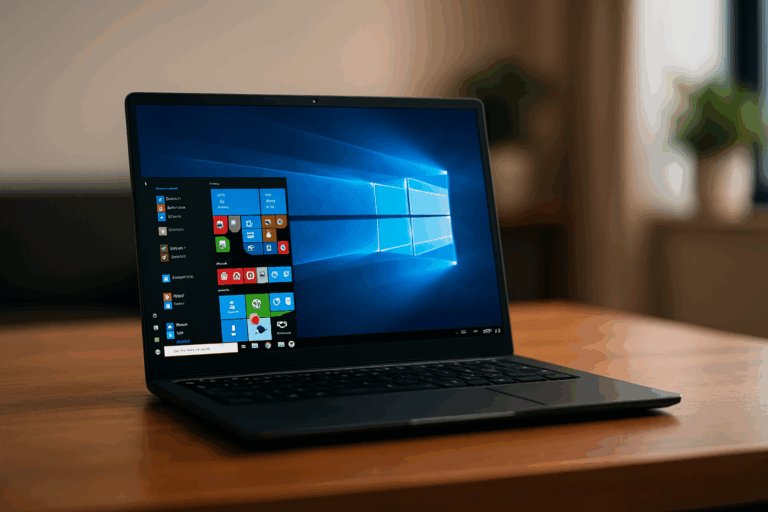 Ilustrasi laptop dengan Windows 10