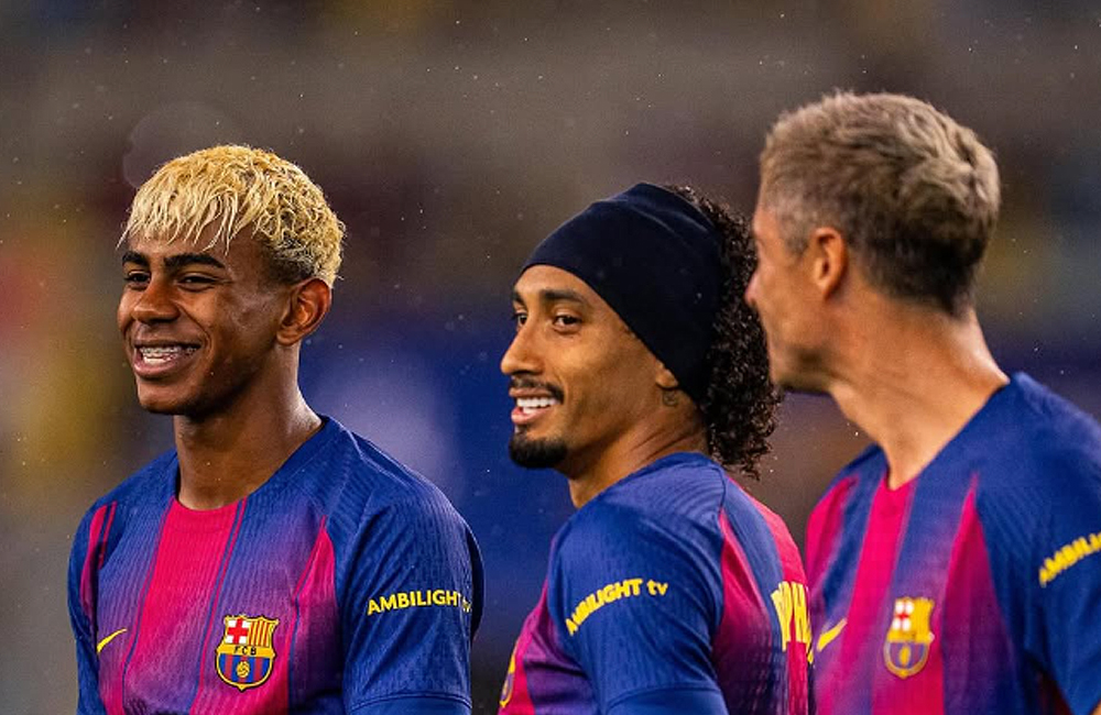 Lamine Yamal, Rapinha, Robert LEwandowski.
