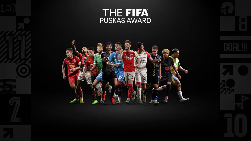 Para pemain yang masuk dalam niminasi FIFA Puskas Award 2025. Rizky Ridho ada di paling kiri. (Dok. FIFA)