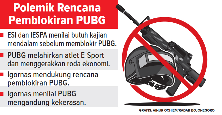 Ilustrasi pro-kontra pemblokiran PUBG (AINUR OCHIEM/RADAR BOJONEGORO)