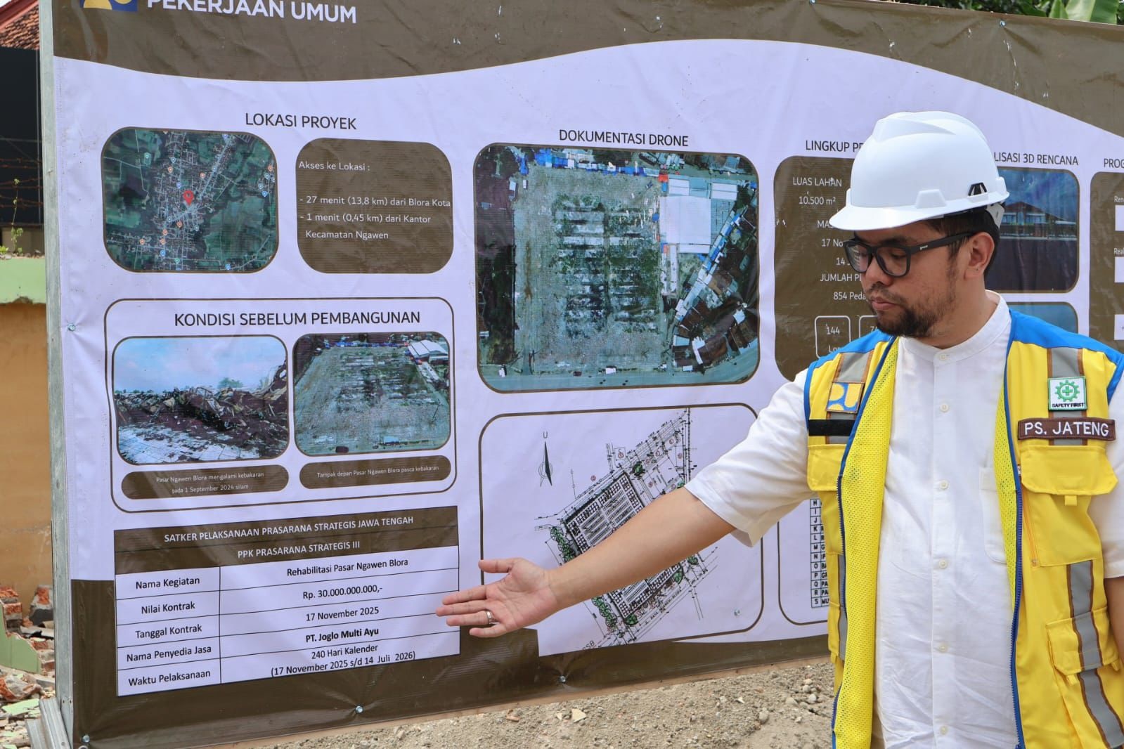 PANTAU PROGRES: Selain meninjau proyek jalan, Bappenas juga meninjau perbaikan di Pasar Ngawen yang mendapat suntikan anggaran Rp 30 miliar.