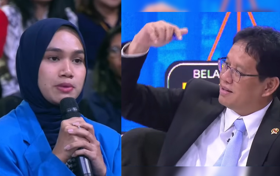 Mahasiswi menanyakan ke Purbaya soal utang negara di acara Economic Outlook 2026.