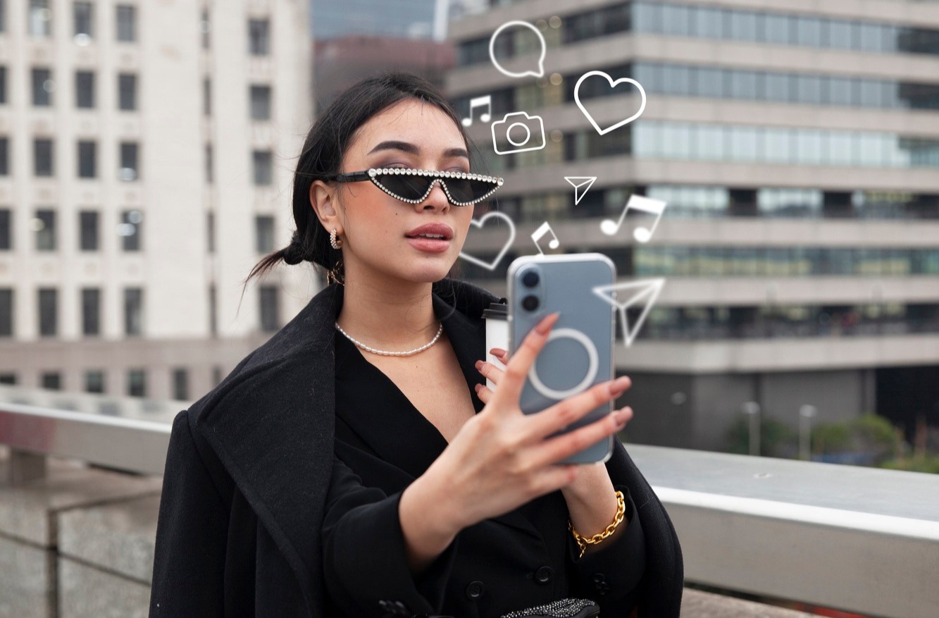 Ilustrasi influencer perempuan di media sosial.