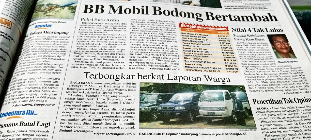BONGKAR JARINGAN: Polres Bojonegoro membongkar jaringan mobil bodong yang disuplai dari Jakarta.