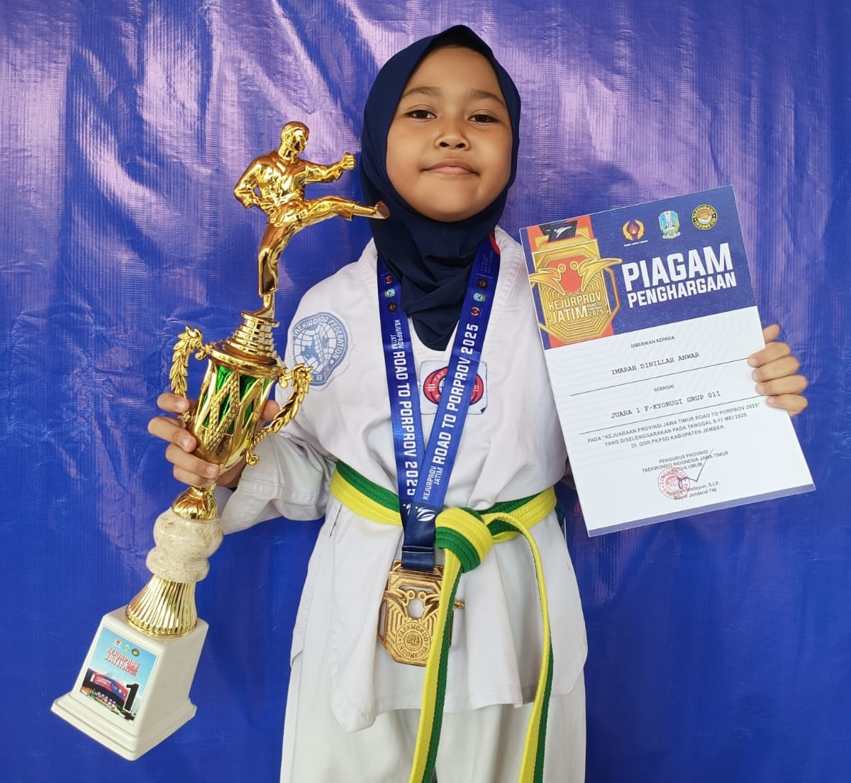 BERPRESTASI: Imarah Dinillah Anwar berhasil menyabet Juara 1 Kejuaraan Nasional Indonesia Superfight Taekwondo Championship 2025