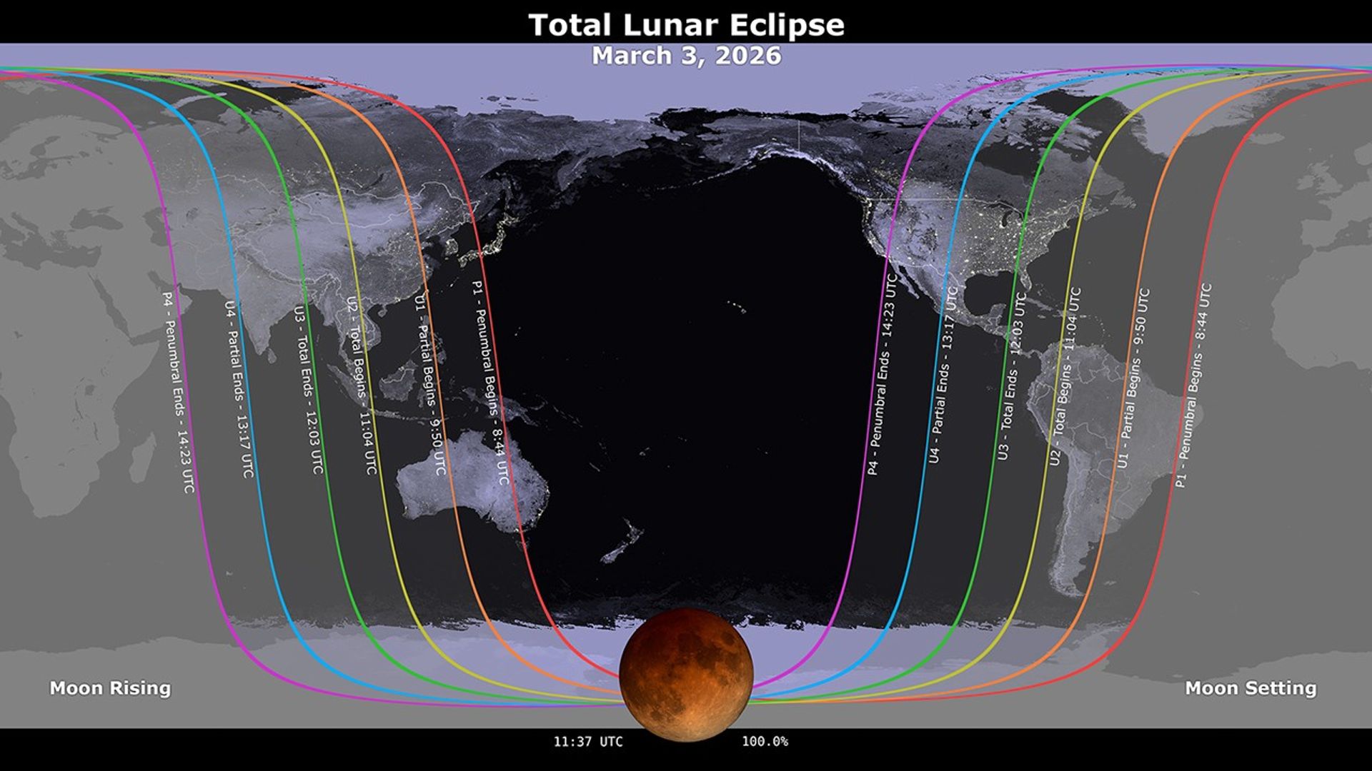 Denah waktu penampakan gerhana bulan 3 Maret 2026 (Dok. NASA)