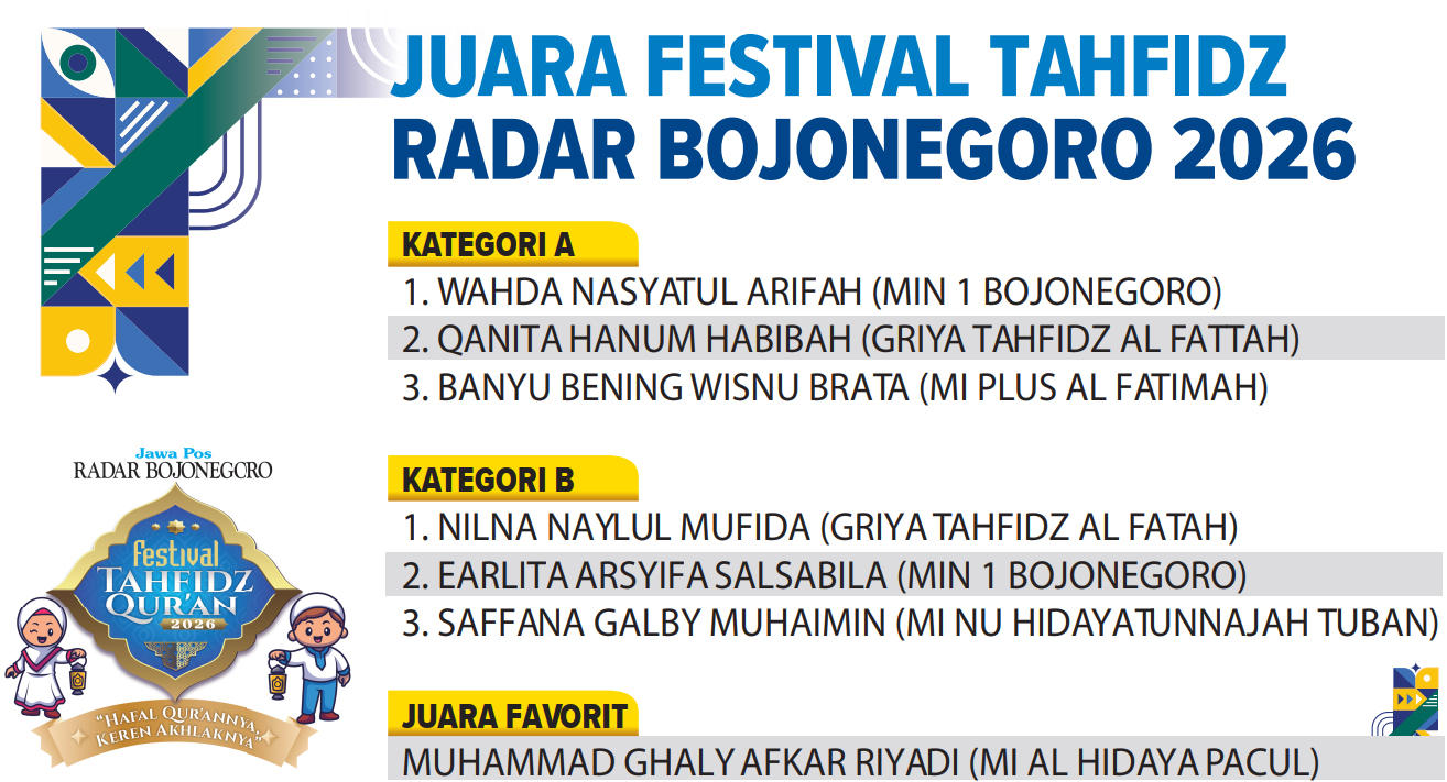 Daftar pemenang Festival Tahfidz Radar Bojonegoro 2026 (AINUR OCHIEM/RADAR BOJONEGORO)